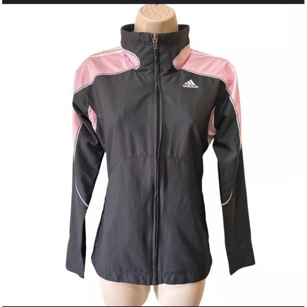 Women's Adidas 3 Blue Stripes Light Weight Jacket Black/ Pink Size L